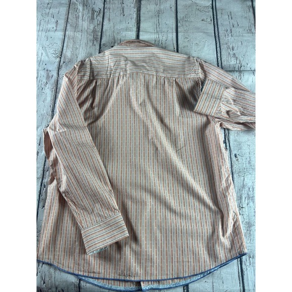 Tommy Bahama Men's LS Shirt~100% Cotton Orange/Blue stripe - Picture 4 of 4
